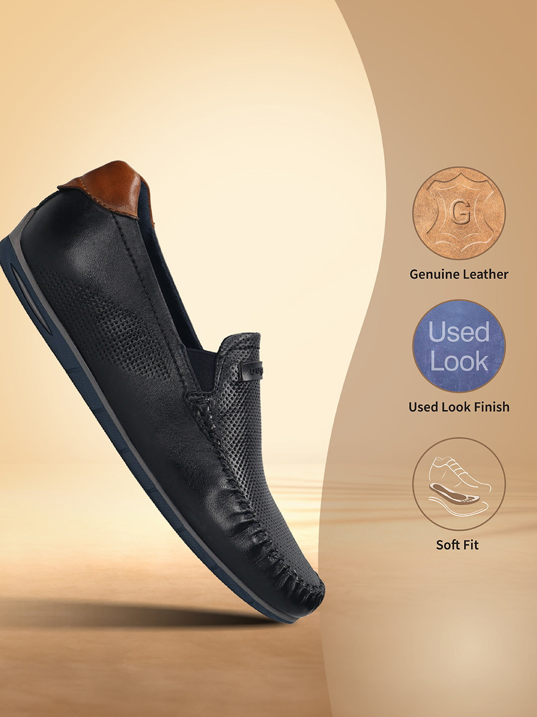 Men's Bugatti casual blue leather shoes with a square toe and apron toe , a tpr outsole.