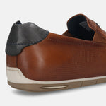 Men's Bugatti casual cognac leather shoes with a square toe and apron toe , a tpr outsole.