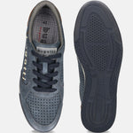 Bugatti Trevor blue comfort sneakers, shown with perforated detailing, navy laces, and a patterned sole.
