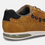 Back view of a bugatti Trevor comfort sneaker in yellow, featuring a perforated upper and a black heel.
