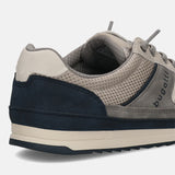 Back view of a bugatti Riptide sand Comfort Sneaker with mesh, suede, and navy accents.
