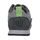 Back view of a bugatti Riptide comfort sneaker in dark grey, featuring a suede heel patch with a logo and a green fabric pull tab.