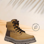 Bugatti Pallario beige casual boot with a lug sole, black laces, and the brand name embossed on the side.