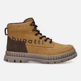 Side view of a Bugatti Pallario beige boot with brown accents, featuring a lace-up closure and a rugged sole.
