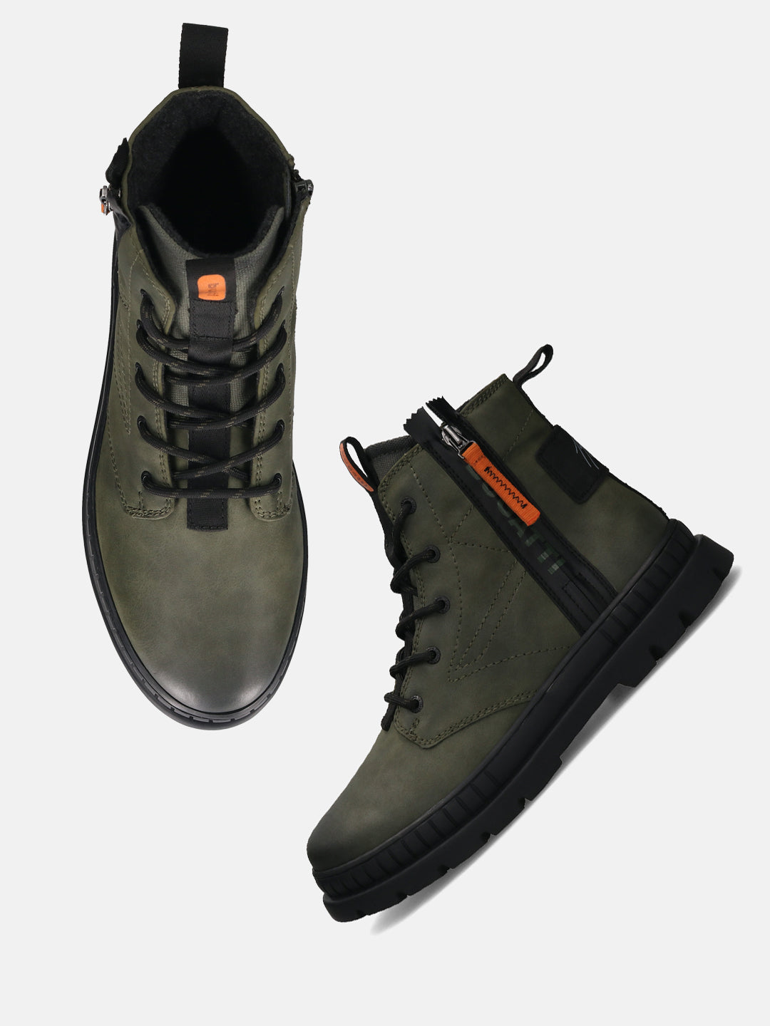 A green Men's bugatti Casual Boots featuring a round toe plain toe, stacked heel. Made from synthetic with a durable tpr outsole, this zipper design offers both style and comfort.
