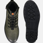 A green Men's bugatti Casual Boots featuring a round toe plain toe, stacked heel. Made from synthetic with a durable tpr outsole, this zipper design offers both style and comfort.