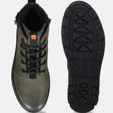 A green Men's bugatti Casual Boots featuring a round toe plain toe, stacked heel. Made from synthetic with a durable tpr outsole, this zipper design offers both style and comfort.