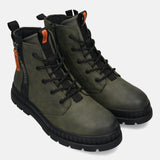 A green Men's bugatti Casual Boots featuring a round toe plain toe, stacked heel. Made from synthetic with a durable tpr outsole, this zipper design offers both style and comfort.