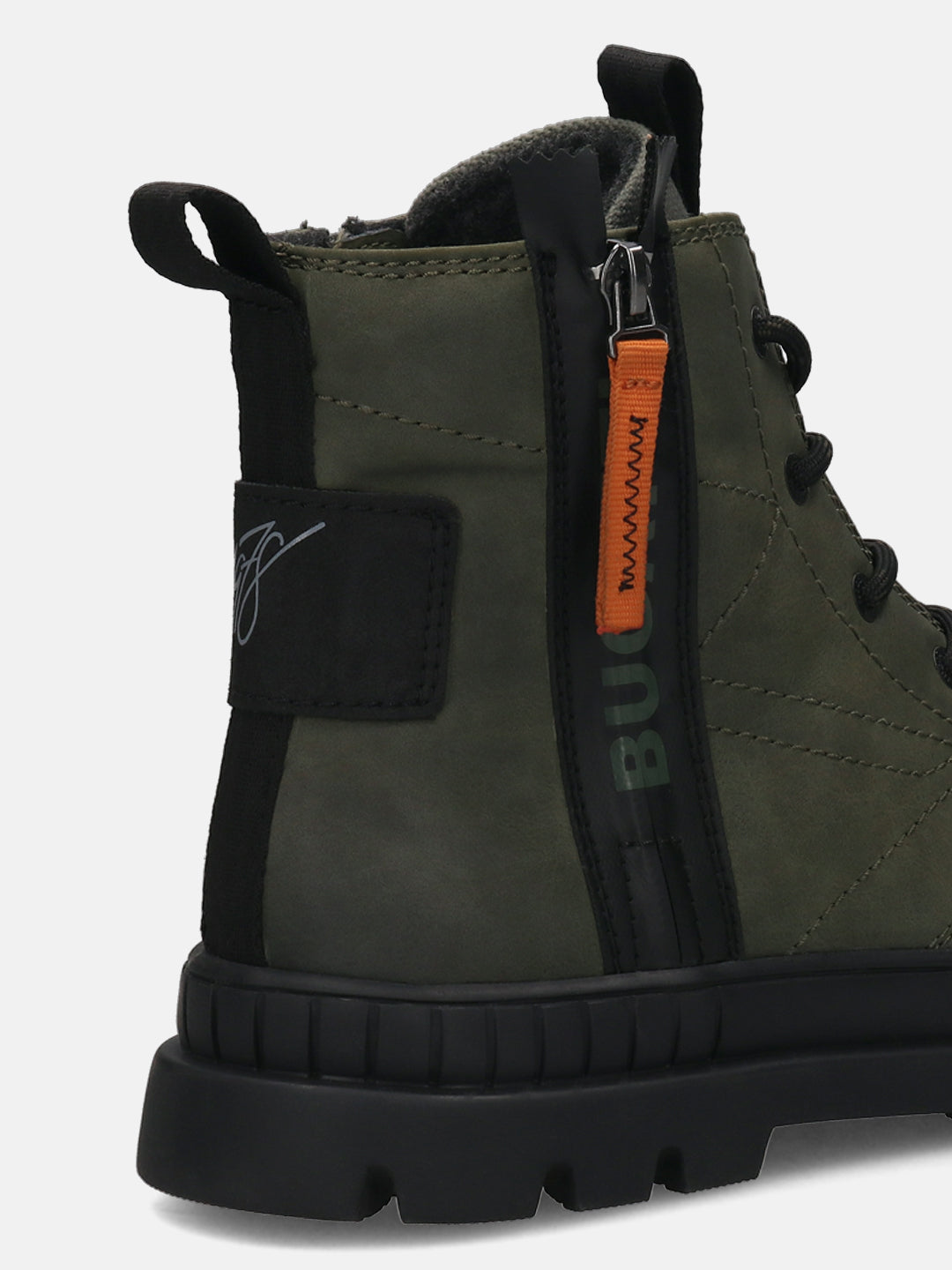 A green Men's bugatti Casual Boots featuring a round toe plain toe, stacked heel. Made from synthetic with a durable tpr outsole, this zipper design offers both style and comfort.