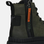 A green Men's bugatti Casual Boots featuring a round toe plain toe, stacked heel. Made from synthetic with a durable tpr outsole, this zipper design offers both style and comfort.