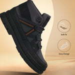 A blue Men's bugatti Casual Boots featuring a round toe plain toe, stacked heel. Made from synthetic with a durable tpr outsole, this laces design offers both style and comfort.