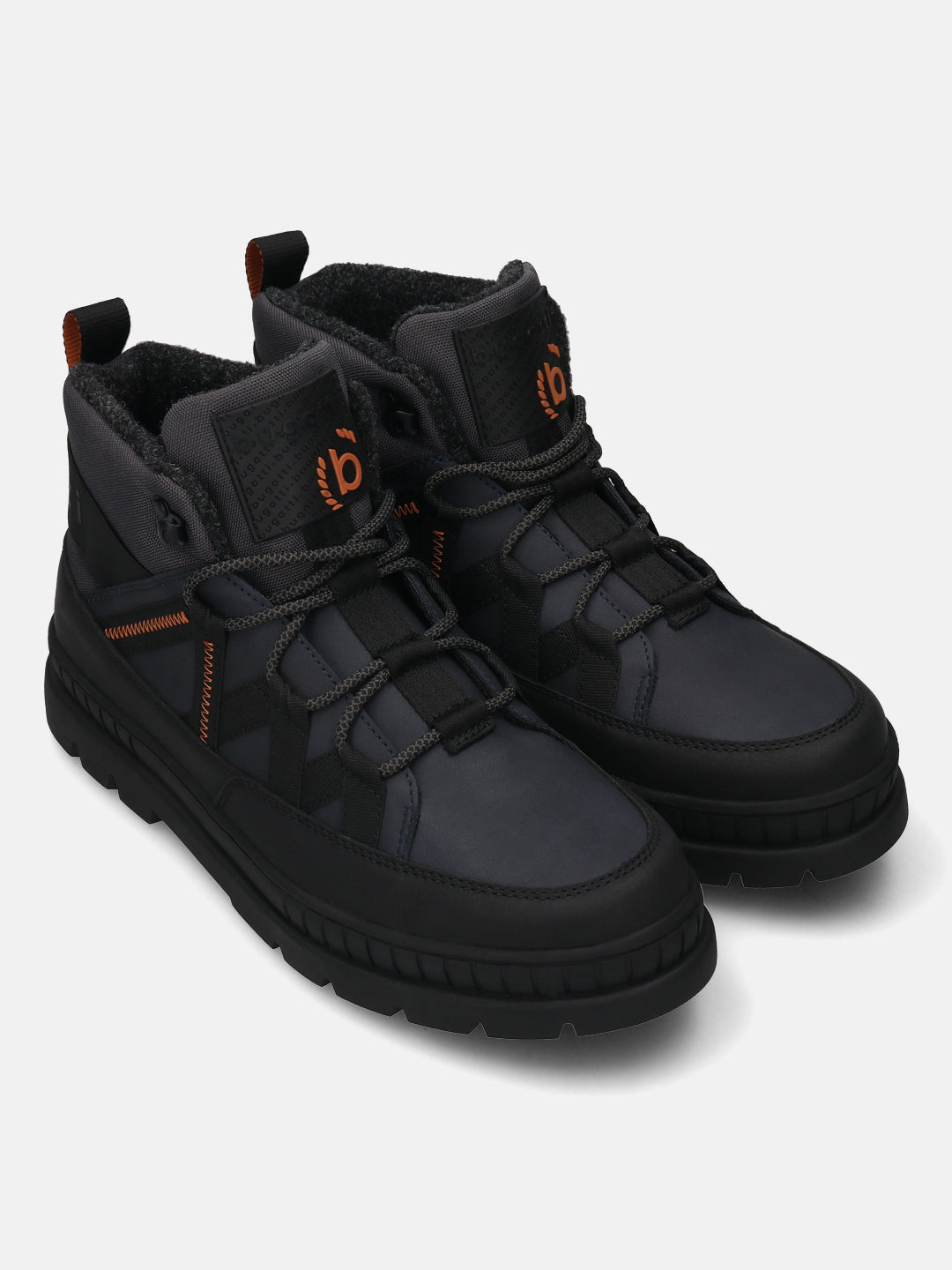 A blue Men's bugatti Casual Boots featuring a round toe plain toe, stacked heel. Made from synthetic with a durable tpr outsole, this laces design offers both style and comfort.