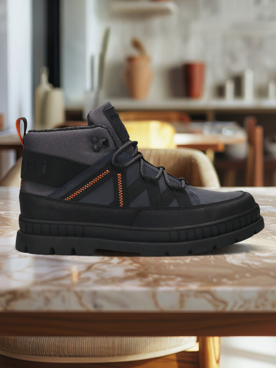 A blue Men's bugatti Casual Boots featuring a round toe plain toe, stacked heel. Made from synthetic with a durable tpr outsole, this laces design offers both style and comfort.