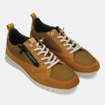 Yellow leather sneakers by bugatti, featuring white laces and tonal mesh accents.