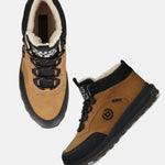Cognac comfort sneakers by bugatti, with black accents and faux fur lining.