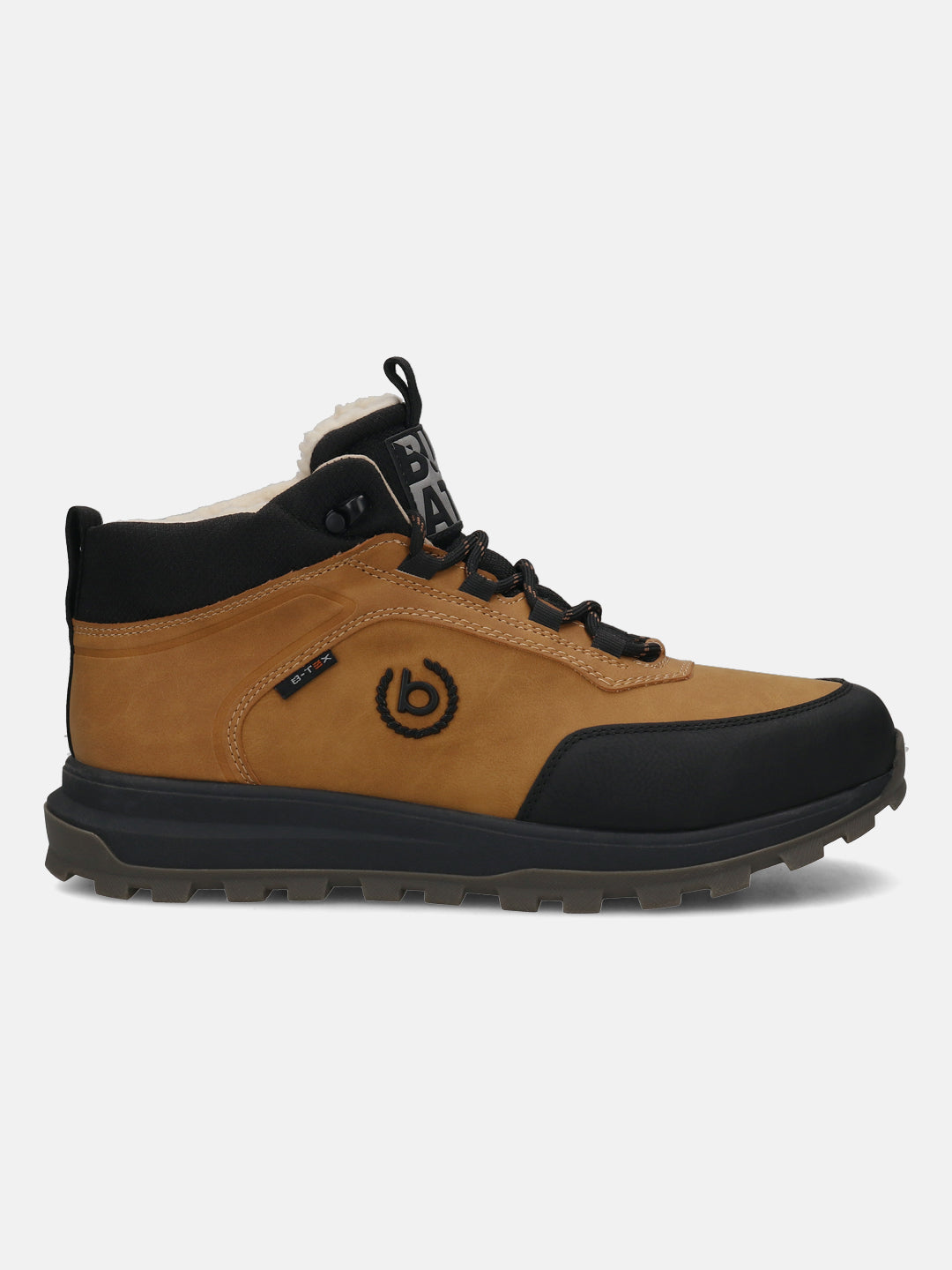 Cognac comfort sneaker by bugatti with black accents and lace-up closure.