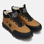 Cognac comfort sneakers by Bugatti with black trim and patterned laces.