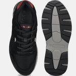 bugatti Parry black athleisure sneakers, featuring a combination of leather, mesh, and synthetic materials, with a black sole.