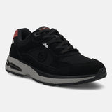 bugatti Parry black premium leather sneakers featuring a gray sole and red accent.