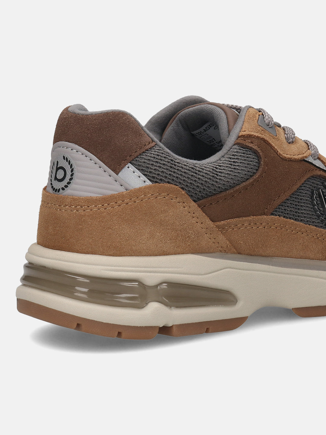 Cropped back view of a bugatti Parry athleisure sneaker in shades of brown with a chunky sole.