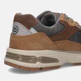 Cropped back view of a bugatti Parry athleisure sneaker in shades of brown with a chunky sole.