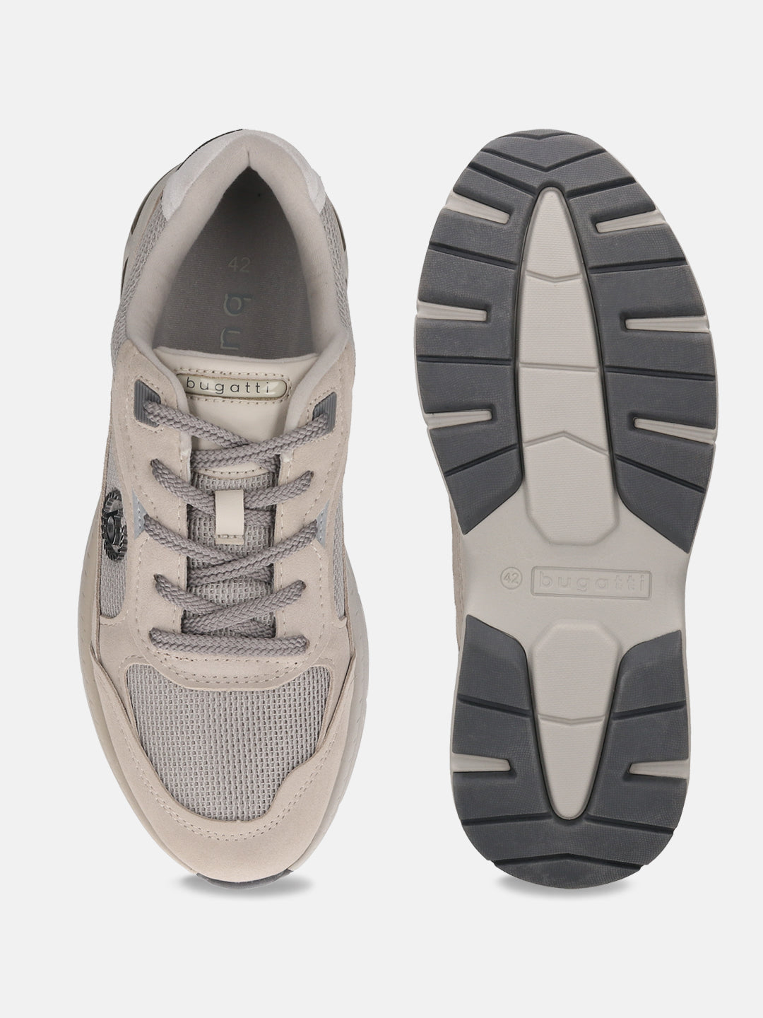 Bugatti Parry beige premium leather sneakers, showing the top and sole.