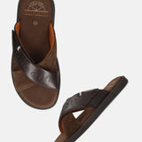 bugatti Derek dark brown  Premium Leather Comfort Cross Strap Sandals