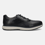 Men's Bugatti lifestyle black leather shoes with a round toe , a eva outsole , and laces fastening.