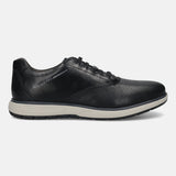 Men's Bugatti lifestyle black leather shoes with a round toe , a eva outsole , and laces fastening.
