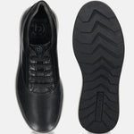 Men's Bugatti lifestyle black leather shoes with a round toe , a eva outsole , and laces fastening.
