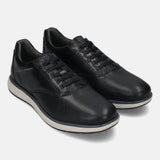 Men's Bugatti lifestyle black leather shoes with a round toe , a eva outsole , and laces fastening.
