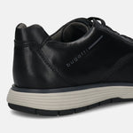 Men's Bugatti lifestyle black leather shoes with a round toe , a eva outsole , and laces fastening.