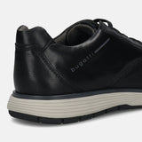Men's Bugatti lifestyle black leather shoes with a round toe , a eva outsole , and laces fastening.