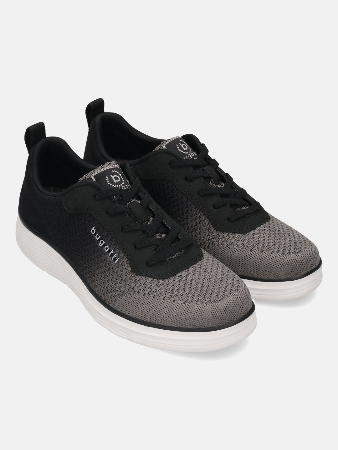 bugatti Astra Comfort Athleisure Sneakers in dark gray, featuring a mesh upper, lace-up closure, and white midsole.
