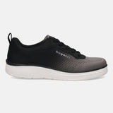 Side view of the bugatti Astra athleisure sneaker in a gradient from dark gray to light gray, with a white sole.
