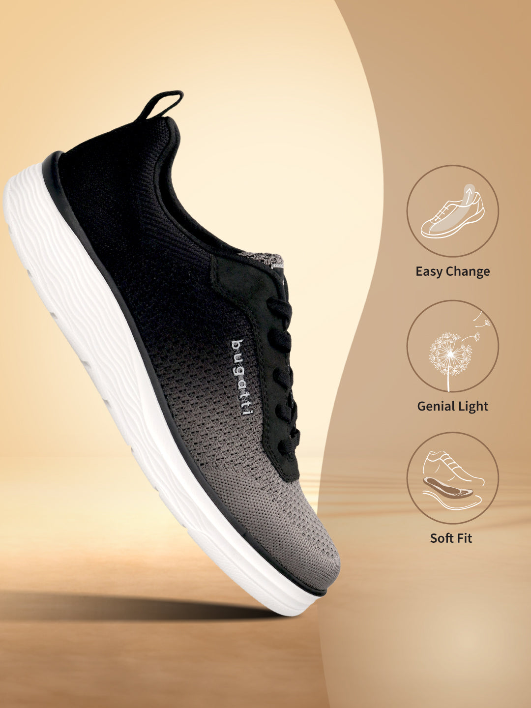 Side view of a Bugatti Astra sneaker in dark grey with a white sole.