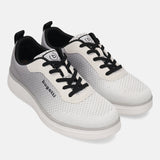 bugatti Astra white comfort athleisure sneakers with black laces and a white sole.
