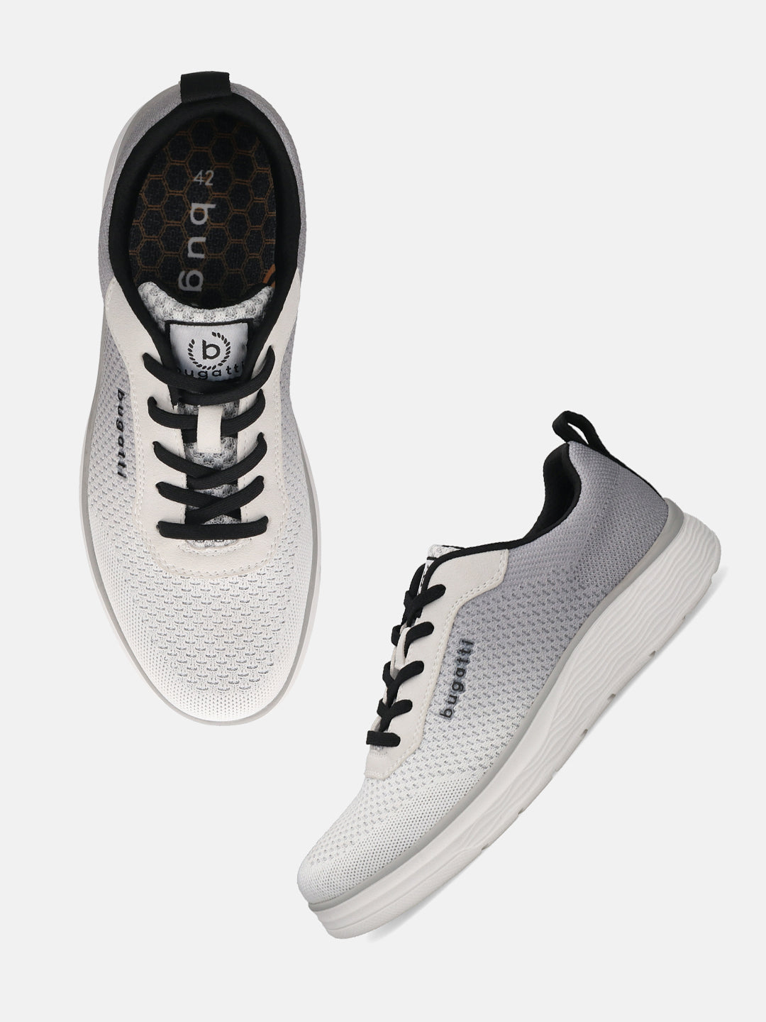 bugatti Astra athleisure sneakers in white with black laces and a white sole.