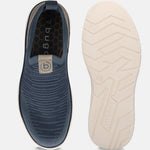 bugatti Astra blue slip-on casual shoes, textured knit upper, and contrasting white sole.