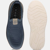 bugatti Astra blue slip-on casual shoes, textured knit upper, and contrasting white sole.