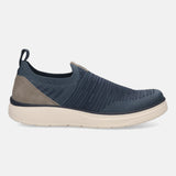 Bugatti Astra blue comfort slip-on casual shoe, visible in a side view. It has a knit texture and light-colored sole.