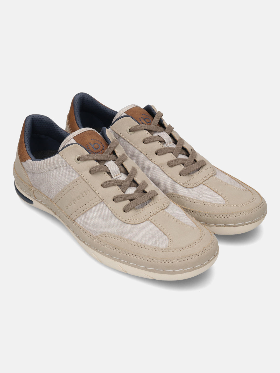 bugatti Glenans sand comfort sneakers featuring beige canvas and suede-like accents with matching laces.
