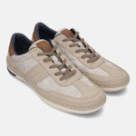 bugatti Glenans sand comfort sneakers featuring beige canvas and suede-like accents with matching laces.
