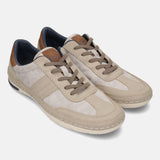 bugatti Glenans sand comfort sneakers featuring beige canvas and suede-like accents with matching laces.
