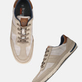 bugatti Glenans sand Comfort Sneakers, shown in a top view and a side view, with brown accents.