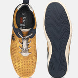 bugatti Glenans yellow Comfort Sneakers, shown from above with perforated upper and navy sole.