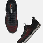 bugatti Glenans black comfort sneakers with a red mesh pattern and black laces.