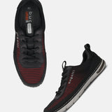 bugatti Glenans black comfort sneakers with a red mesh pattern and black laces.