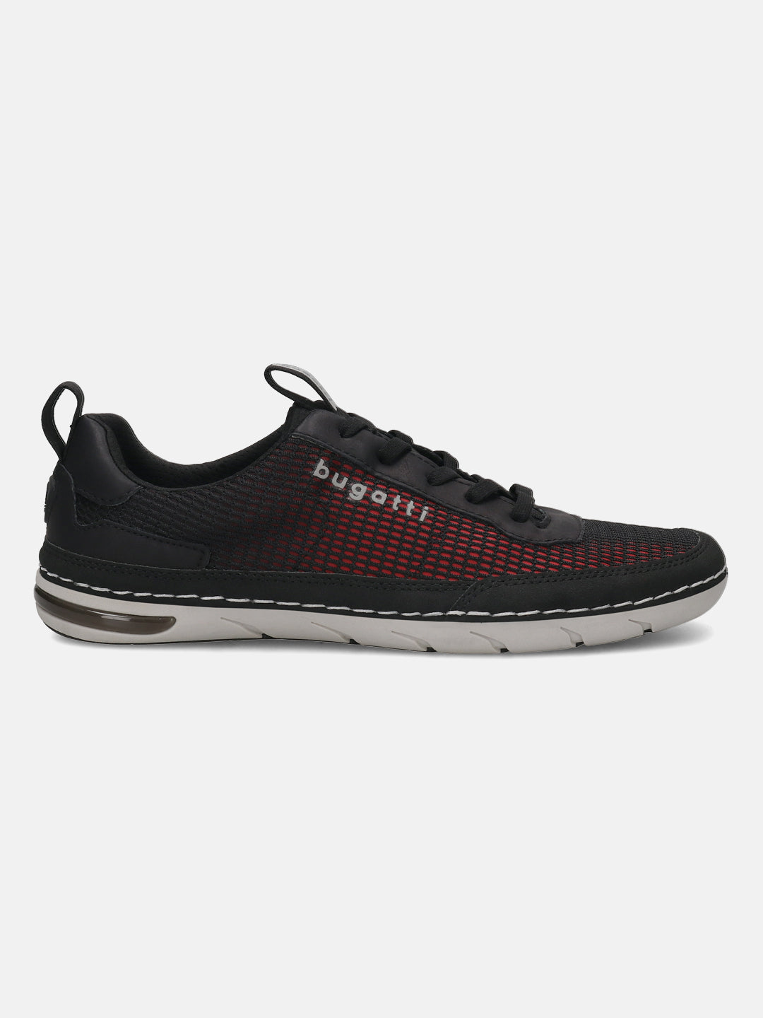bugatti Glenans Comfort Sneakers in black with a red accent, featuring a lace-up closure and a lightweight sole.
