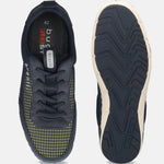 Bugatti Glenans dark blue comfort sneakers, shown from above with a yellow dotted design on the front.
